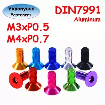 Yiqianyuan M3 M4 DIN7991 Цветные алюминиевые винты с шестигранной головкой и потайной головкой Винты с шестигранной головкой и грубой резьбой 10 цветов