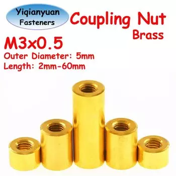 Yiqianyuan M3xP0.5 Круглая латунная прокладка, удлиненные муфты, медные шпильки, диаметр = 5 мм, длина = от 2 мм до 60 мм