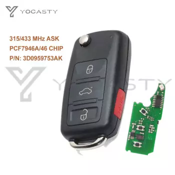 Флип-брелок yocпластика 3D0959753AK с чипом PCF7946 315 433 МГц для VW Volkswagen Phaeton Touareg 2002-2010