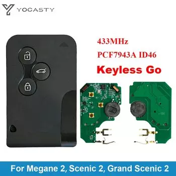 YOCASTY 433 МГц PCF7943 ID46 Смарт-ключ-карта для Renault Megane II Scenic II Grand Scenic II 2003-2008 3 кнопки без ключа Go