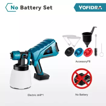 Yofidra 1000 мл электрический пистолет-распылитель высокой мощности с контролем потока аэрограф бытовой распылитель краски 3 насадки для батареи 21 В 18 В