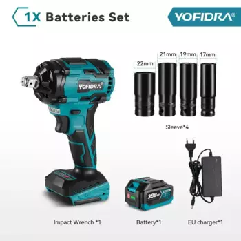 YOFIDRA 1000 Нм Бесщеточный электрический ударный гайковерт 3 передачи 1/2 дюйма Аккумуляторная электрическая отвертка-дрель для батареи 18 В