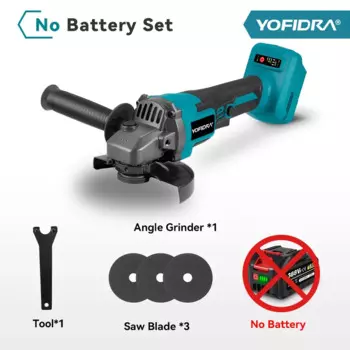 YOFIDRA 125 мм Бесщеточная угловая шлифовальная машина 3 передачи Беспроводная шлифовка по металлу, дереву, полировка, режущий инструмент для батареи 18 В-21 В
