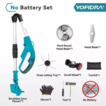 YOFIDRA Бесщеточная 9-дюймовая электрическая газонокосилка 36000 об/мин Беспроводной триммер для травы Регулируемая длина садового инструмента для теста 21 В 18 В