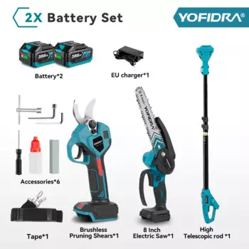 YOFIDRA Бесщеточная электрическая 8-дюймовая бензопила 32 мм Ножницы Телескопическая стойка Высокий садовый инструмент для обрезки аккумуляторных контактов 18 В-21 В