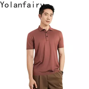 YOLANFAIRY 62% футболка из шелка тутового шелкопряда, Мужская футболка-поло, летняя повседневная одежда с коротким рукавом, Мужская футболка 2024