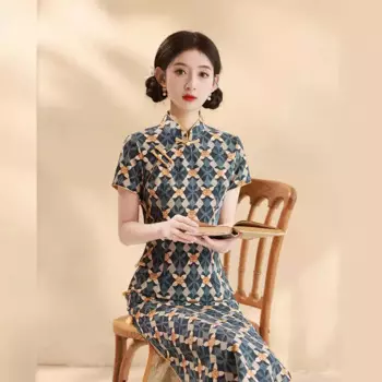 Yourqipao 2024, китайское улучшенное литературное и элегантное характерное платье старого Шанхая Qipao Hanfu для женщин