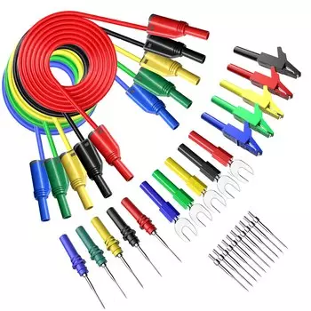 YPioneer P1050B Комплект силиконовых тестовых проводов типа «банан» 4 мм, полностью изолированный, безопасный кожух, штабелируемая вилка типа «банан» с зажимом типа «крокодил»