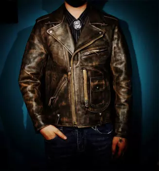 YR!Оптовая продажа.Супер тяжелое винтажное пальто из воловьей кожи с чайным сердечником 1,8 мм. Мужская мотоциклетная куртка из натуральной кожи J24. Роскошная ткань