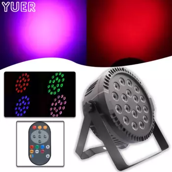 YUER светодиодный 18pcs RGB PAR Светильник Disco светильник Dmx512 Control Wireless Remote Wash светильник Stage Dj Disco вечерние Strobe Lighting