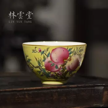 Yuntang ручная роспись пастельный желтый персик для мастера чашка Цзиндэчжэнь керамический чайный набор вручную кунг-фу чайные чашки