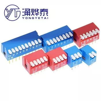 YYT 5 шт. DIP-переключатель типа пианино 2,54 мм DP 1P/2P/3P/4P/6P/8P/10P/12P бит 2,54 мм DIP-переключатель красный/синий прямоугольное положение