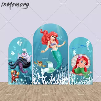 Задний фон с изображением маленькой Русалочки и арки, украшение для детской комнаты, Фотофон для дня рождения принцессы, фотография, баннер на стол