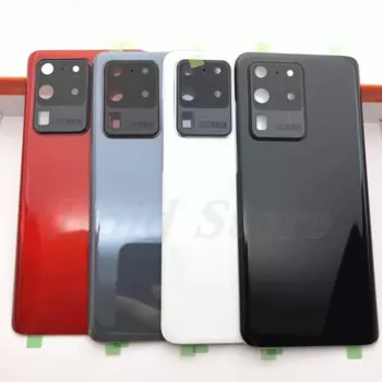 Задняя крышка аккумулятора для Samsung Galaxy S20 Ultra G988, стеклянная панель, задняя крышка корпуса, стеклянный объектив камеры