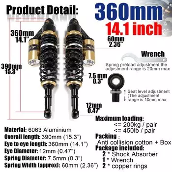 Задняя подвеска для квадроцикла D30, 280 мм, 320 мм, 340 мм, 360 мм, 380 мм, 400 мм, 440 мм, воздушный амортизатор мотоцикла мм