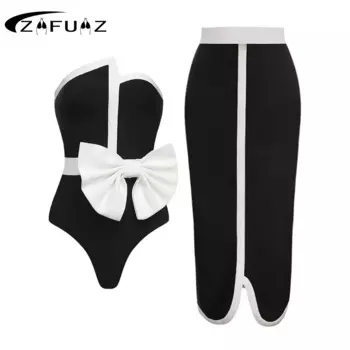 ZAFUAZ 2024 цельный купальник женский сексуальный купальник 2024 элегантные пляжные костюмы с бантом купальные костюмы женский купальный костюм летний костюм