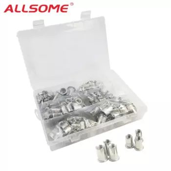 Заклепочная гайка ALLSOME, 300 шт., из нержавеющей стали, головка M3 M4 M5 M6 M8 M10 M12, набор заклепок, гайки, вставка, разные размеры, с коробкой