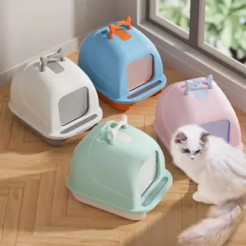 Закрытый кошачий песочница с высоким выпуском, цветной кошачий туалет с полой педалью, практичный лоток для кошек, изоляционный дизайн от запаха