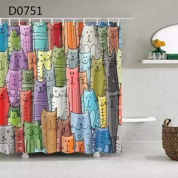 Занавеска для душа YOMDID, полиэстер, рисунок кошки