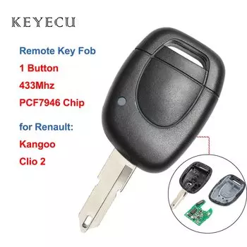 Запасная деталь Keyecu с 1 кнопкой 433 МГц и чипом PCF7946 для Renault Clio 2 2002-2008, для Kangoo 2002-2004