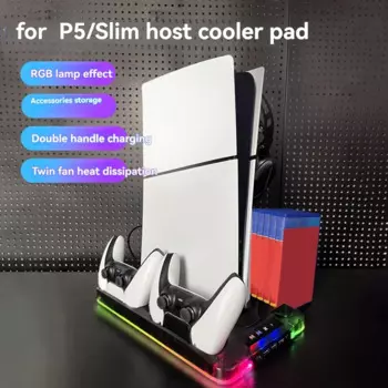 Зарядная док-станция для PS5, вертикальная подставка, охлаждающий вентилятор для консоли PS5, зарядное устройство с двумя контроллерами, игровые аксессуары