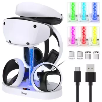 Зарядная Станция для PS VR2 Rainbow RGB, вертикальная подставка для док-станции для дисплеев, аксессуаров с 4 портами Type-C, можно хранить стекло