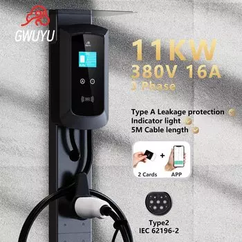 Зарядная Станция GWUYU Wallbox JZ14 для электромобилей, 2,8 дюйма, ЖК-Тип 2, 380 кВт, 32 А, 11 кВт, 22 кВт, 3 фазы, в, автомобильное зарядное устройство 5 м, EVSE APP RFID