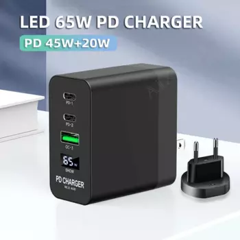 Зарядное устройство AIXXCO с USB-портом и поддержкой быстрой зарядки, 65 Вт