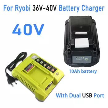 Зарядное устройство для литий-ионного аккумулятора Ryobi 36–40 В, совместимое с OP4030 OP4040 OP4050 OP400A, быстрая зарядка с двумя портами USB