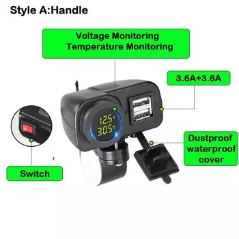 Зарядное устройство для телефона мотоцикла с цифровым дисплеем, двойное зарядное устройство USB для мотоцикла, вольтметр, термометр для сотового телефона