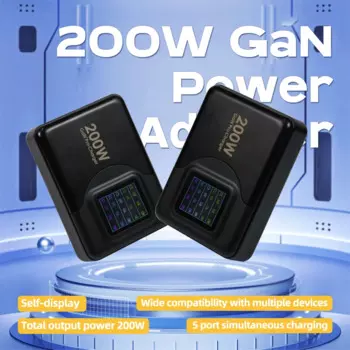 Зарядное устройство GaN 200 Вт, 1,8 дюйма, СВЕТОДИОДНЫЙ цветной экран PD100W + 100W PPS105W QC AFC SCP, высокосовместимая Быстрая зарядка для ноутбуков и телефонов