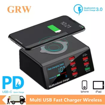 Зарядное устройство GRWIBEOU сетевое с 8 USB-портами и поддержкой быстрой зарядки, 100 Вт