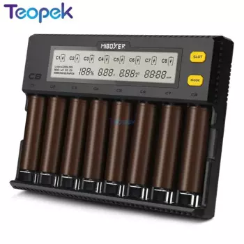 Зарядное устройство Miboxer C8, 1,5 А, с ЖК-дисплеем, для литийионных, никель-металлогидридных, литий-железо-фосфатных, никель-кадмиевых аккумуляторов, AA, 18650, 21700, 20700, 26650, 18350, 17670, RCR123, 18700