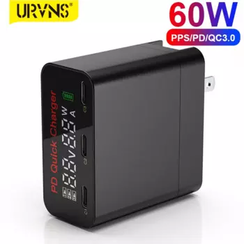 Зарядное устройство настенное URVNS, 60 Вт, USB C GaN, 3 порта, Type-C, PD60W, 45 Вт, 30 Вт