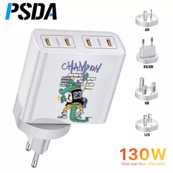 Зарядное устройство PSDA 3D GaN с 4 USB-портами, 65 Вт, 130 Вт