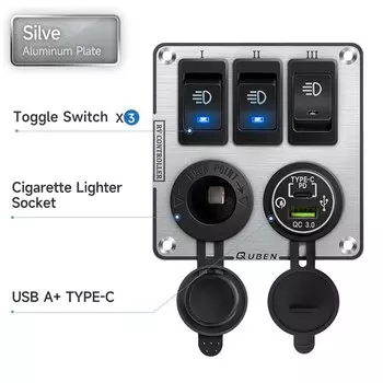 Зарядное устройство QUBEN с двойным USB разъемом QC3.0/светодиодный вольтметр/переключатель, многофункциональная Панель для RV, яхты, автомобиля, лодки, грузовика, транспортных средств, фургона