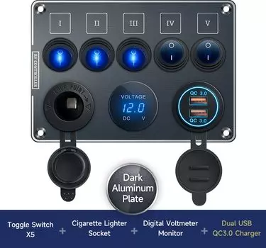 Зарядное устройство QUBEN с двумя разъемами USB QC3.0/светодиодный вольтметр/переключатель тумблера, многофункциональная панель для автофургонов, яхт, автомобилей, лодок, грузовиков, автомобилей, фургонов