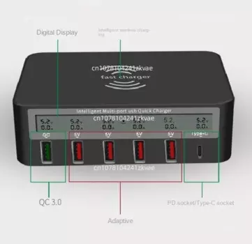 Зарядное устройство с несколькими USB-портами и беспроводным кабелем для быстрой зарядки