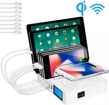 Зарядное устройство с несколькими USB-портами, быстрая Беспроводная зарядка для Iphone 8, X, 11 Pro, Samsung S10, док-станция с ЖК-дисплеем, 8 портов