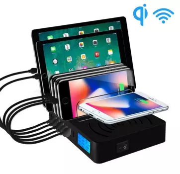 Зарядное устройство с несколькими USB-портами, подставка для быстрой беспроводной зарядки Qi для iPhone 12, 13, 11 Pro Max XS XR Samsung S21 Ultra S20 Fe S10 S9 Note20 10 Plus Xiaomi, зарядная док-станция с ЖК-дисплеем