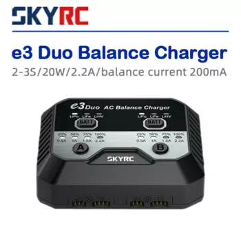 Зарядное устройство SKYRC E3 Duo для литиевых батарей, Двухканальное, 2-3S, 20 Вт, 2,2 А, Балансирующий ток, 200 мА