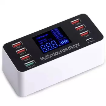 Зарядное устройство со светодиодным дисплеем и 8 USB-портами