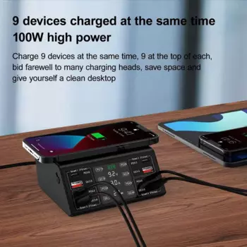 Зарядное устройство Staion с 8 USB-портами и светодиодным цифровым дисплеем, 100 Вт