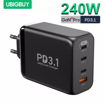 Зарядное устройство Ubigbuy сетевое с 4 USB-портами и поддержкой быстрой зарядки, 240/100 Вт