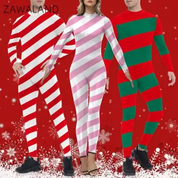 ZAWALAND Рождественский костюм, боди, костюмы для косплея, комбинезоны конфетных цветов в полоску, мужские Праздничные рождественские костюмы, наряды