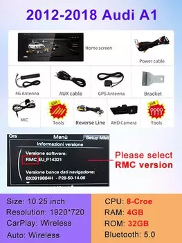 Заводская цена 10,25 "8-ядерный Android14 Carplay для 13-18 лет AUDI A1 автомобильные видеоплееры мультимедийный GPS-навигатор экран