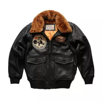 Заводская новинка 2023, мужская черная куртка из воловьей кожи для пилота ВВС A1, тонкая короткая куртка-бомбер с 3D вышивкой и якорем