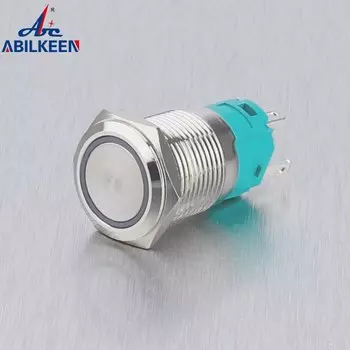 Заводская поставка ABILKEEN, 16 мм, плоская головка, мгновенный/самофиксирующийся водонепроницаемый металлический кнопочный переключатель со стандартным кольцом
