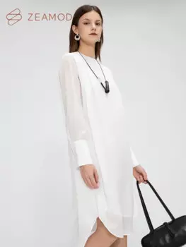 ZEAMOD 2024 женская одежда 12 крепдешин однотонное повседневное удобное женское платье с длинным рукавом
