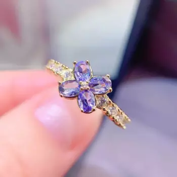 ZECAA танзанит ювелирные изделия женское кольцо с танзанитом с натуральным танзанитом драгоценный камень 3*4 мм серебряное женское кольцо с танзанитом ювелирные изделия